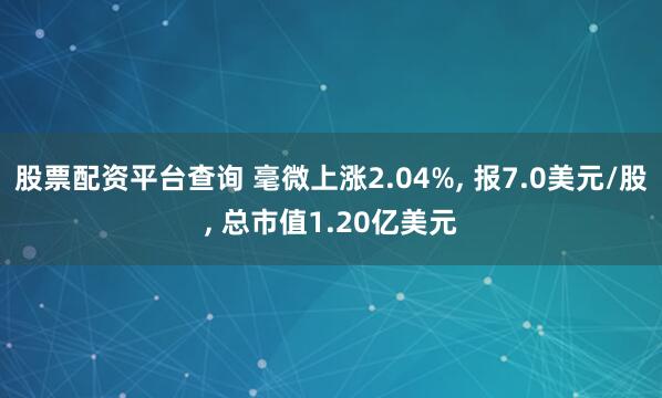 股票配资平台查询 毫微上涨2.04%, 报7.0美元/股, 总市值1.20亿美元